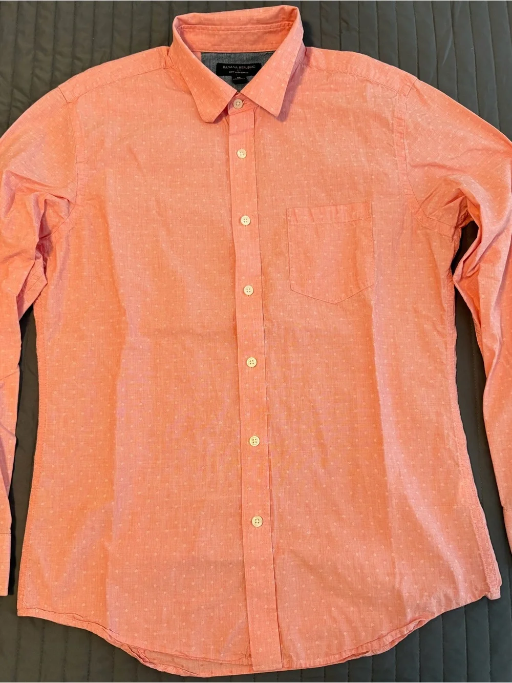 Banana Republic Coral Button-Down Shirt with Subtle Dot Pattern